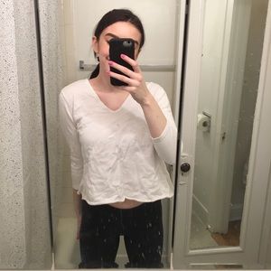 White Cropped V Neck Sweater